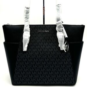 Michael Kors Large Charlotte TZ Tote Bag Black Signature